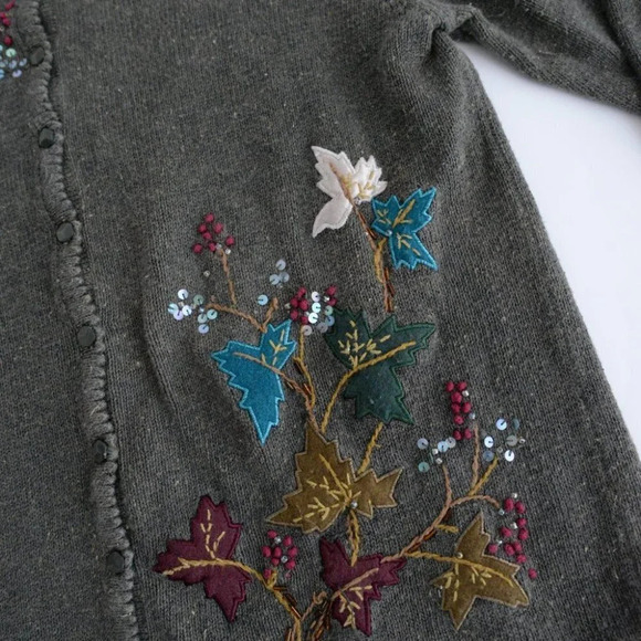 Vintage Heirloom Collectibles Olive Leaves Knit Button Up Cardigan Medium - Picture 4 of 9
